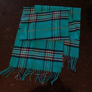 Heavenly Soft 100% Cashmere Turquoise Plaid Scarf - new without tags!